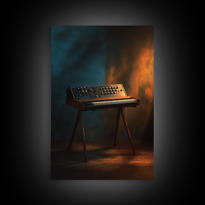 Synthesizer Knobs and Neon Reflections Framed Canvas Print, Music Studio Art, Digital Wall Art, Studio Decor, Fine Art, Rhythm, MSA-2x3-90