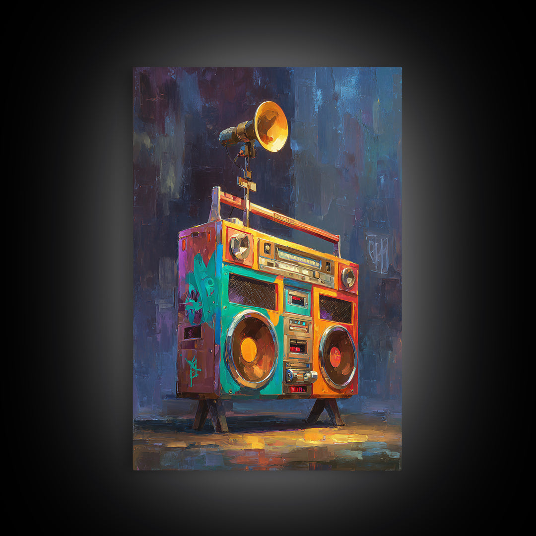 Hip Hop Boombox Framed Canvas Print, Music Studio Art, Music Poster, Studio Decor, Fine Art, Rhythm, Personalized Art, MSA-2x3-97
