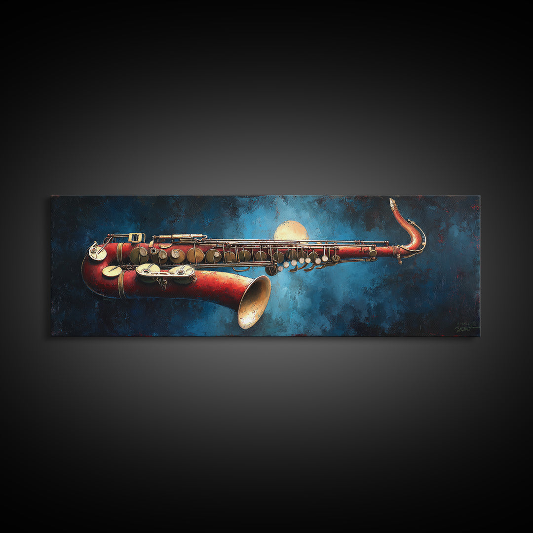 Jazz Saxophone with Smoky Blue Background Canvas Print, Music Studio Art, Wall Art Printable, Studio Decor, Fine Art, Rhythm, MSA-3x1-42