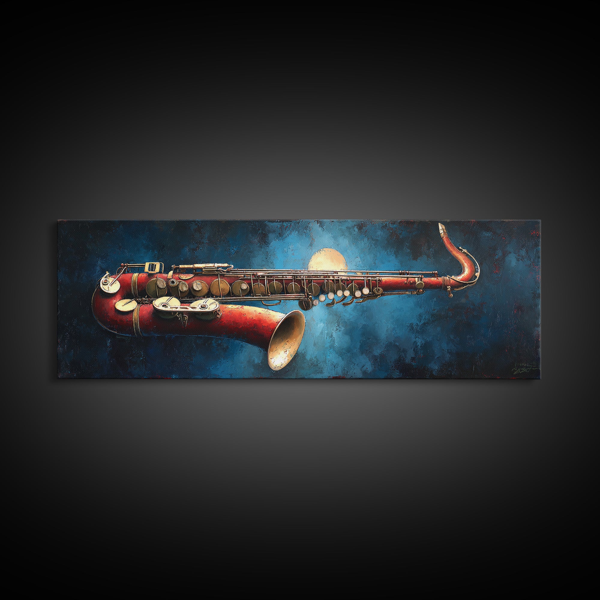 Jazz Saxophone with Smoky Blue Background Canvas Print, Music Studio Art, Wall Art Printable, Studio Decor, Fine Art, Rhythm, MSA-3x1-42
