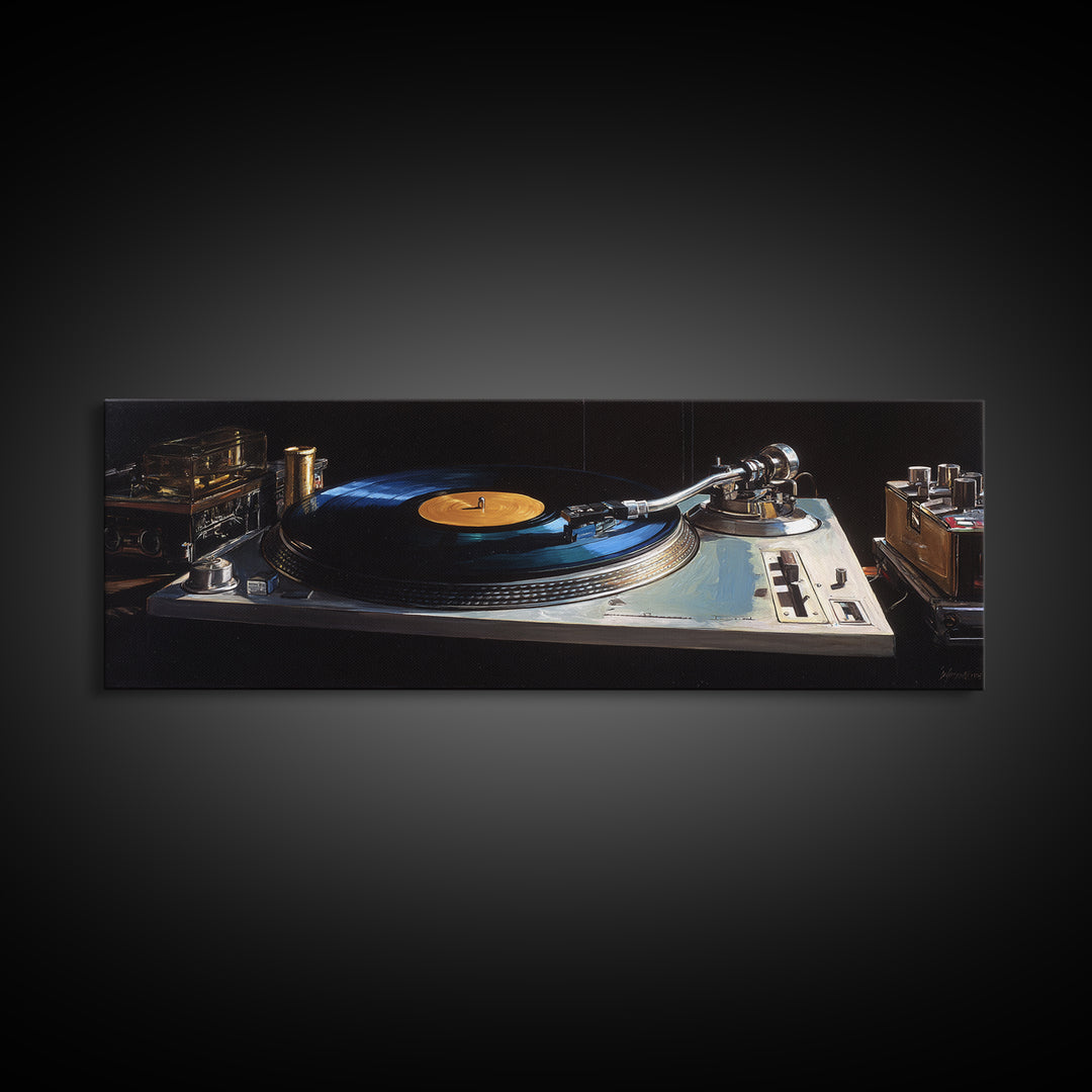 Vinyl Record and Turntable Still Life Canvas Print, Music Studio Art, Wall Decor, Studio Decor, Rhythm, Wall Art Printable, MSA-3x1-43
