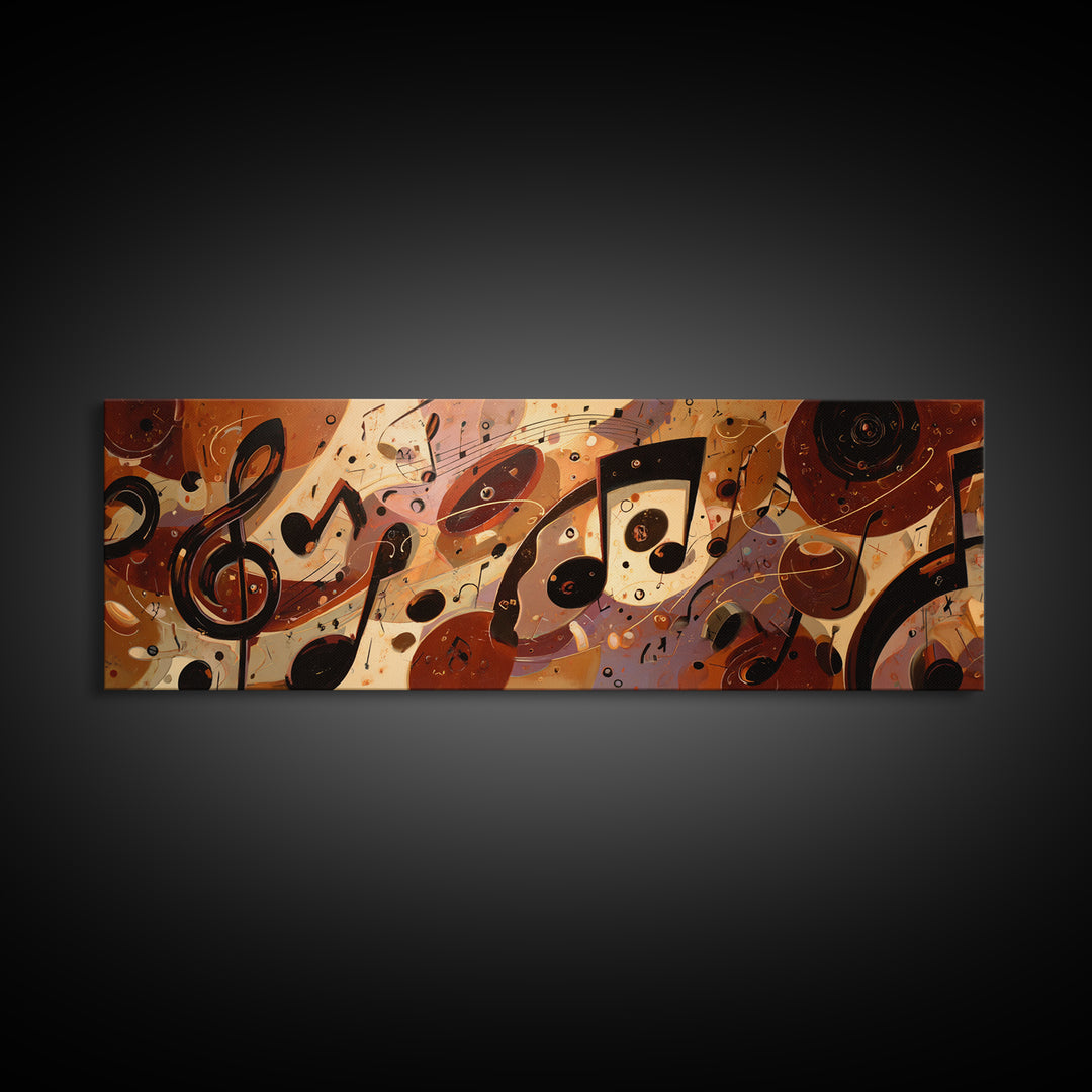 Musical Notes as Abstract Floating Shapes Without Framed Canvas Print, Music Studio Art, Room Decor, Studio Decor, Rhythm, MSA-3x1-52