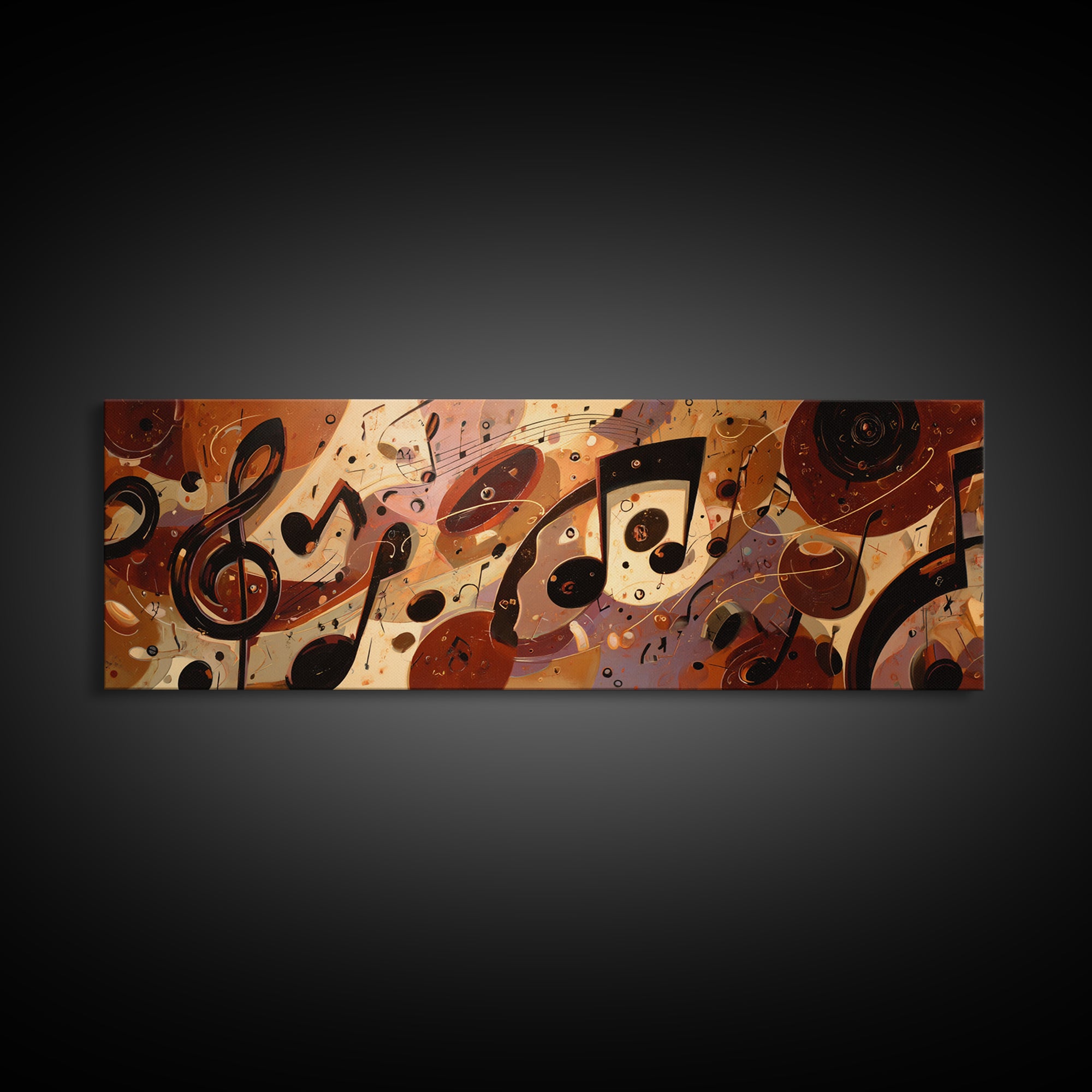 Musical Notes as Abstract Floating Shapes Without Framed Canvas Print, Music Studio Art, Room Decor, Studio Decor, Rhythm, MSA-3x1-52