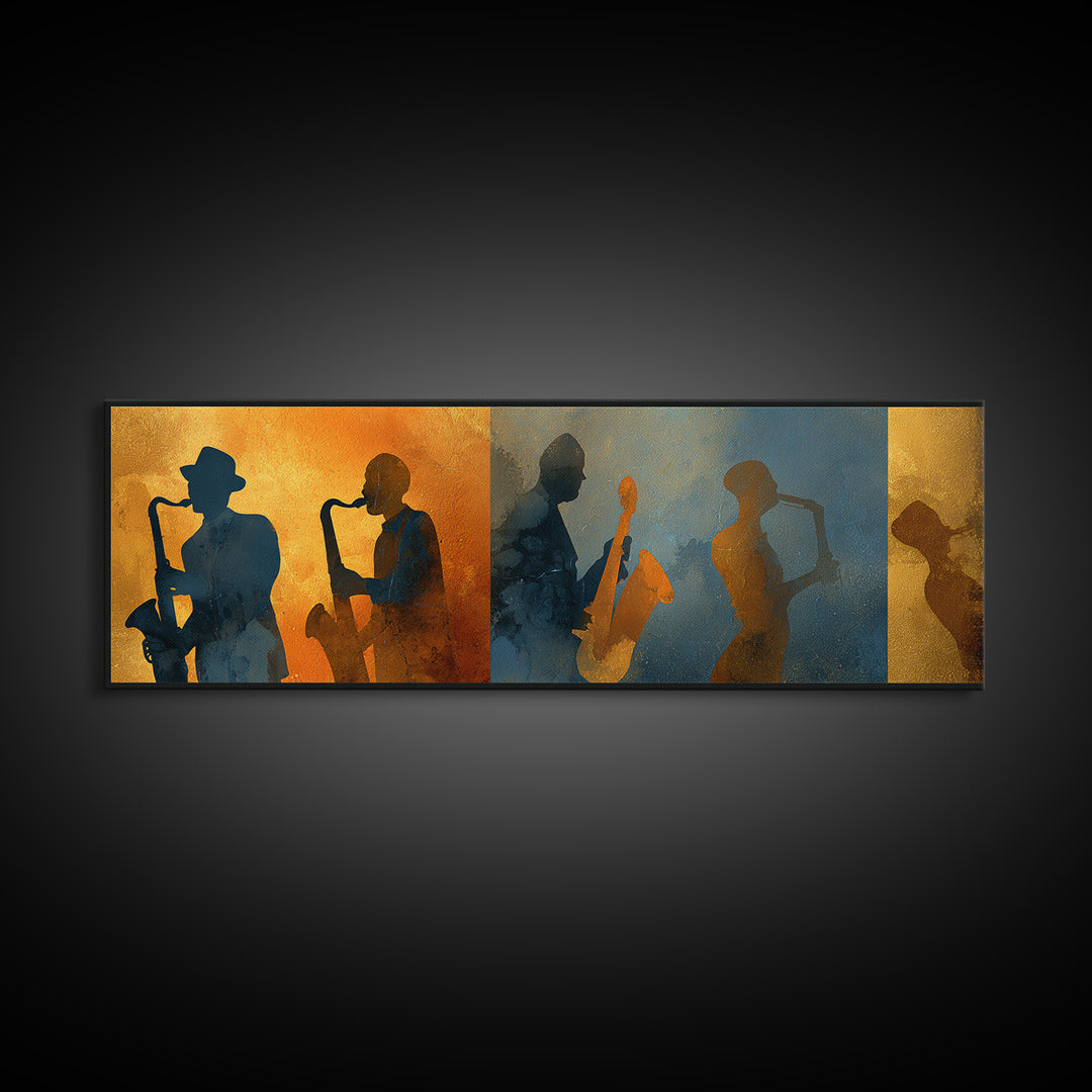 Jazz Quartet Silhouettes Canvas Print, Music Studio Art, Gallery Decor, Studio Decor, Oil Painting, Rhythm, Contemporary Art, MSA-3x1-62