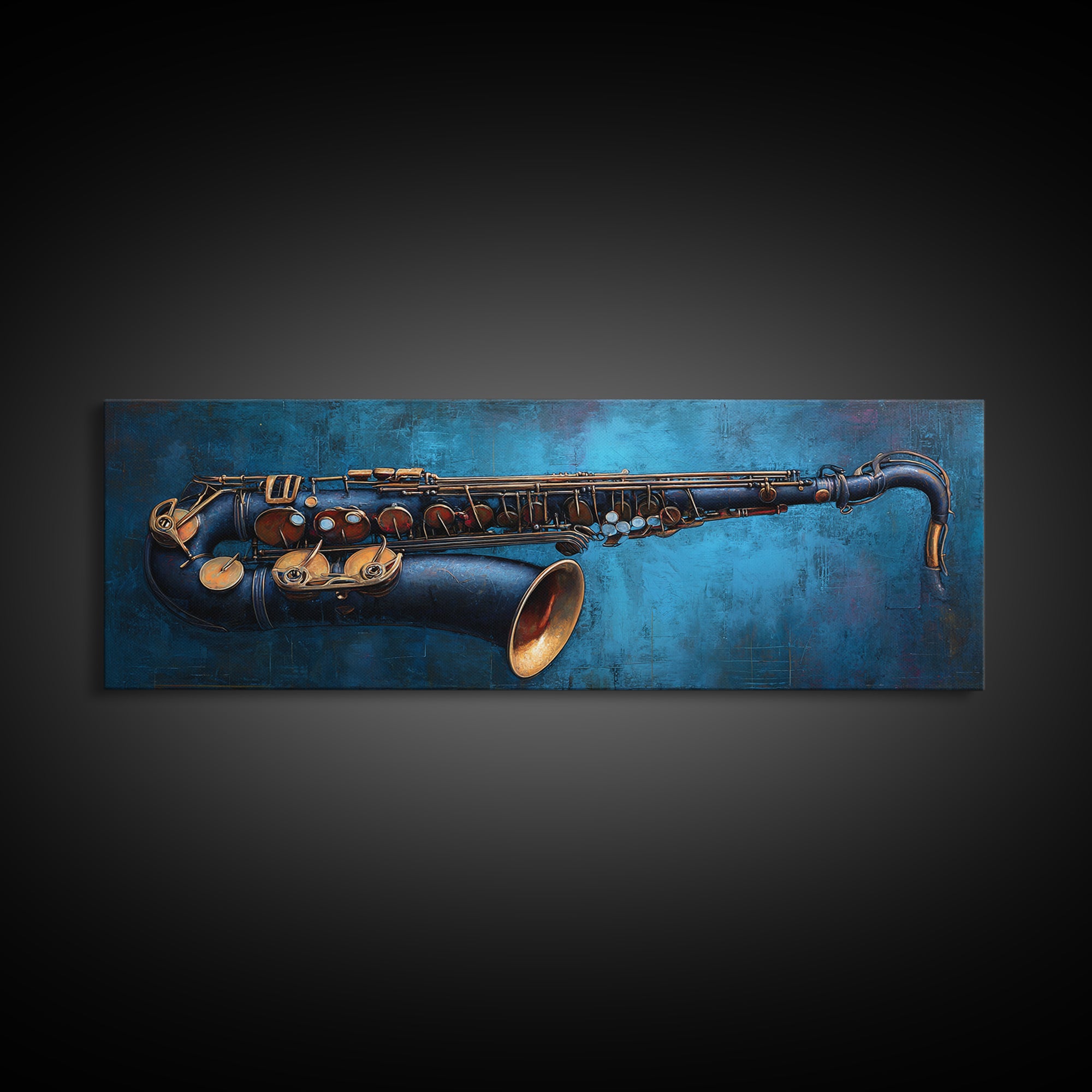 Jazz Saxophone with Smoky Blue Background Canvas Print, Music Studio Art, Wall Art Printable, Studio Decor, Fine Art, Rhythm, MSA-3x1-66