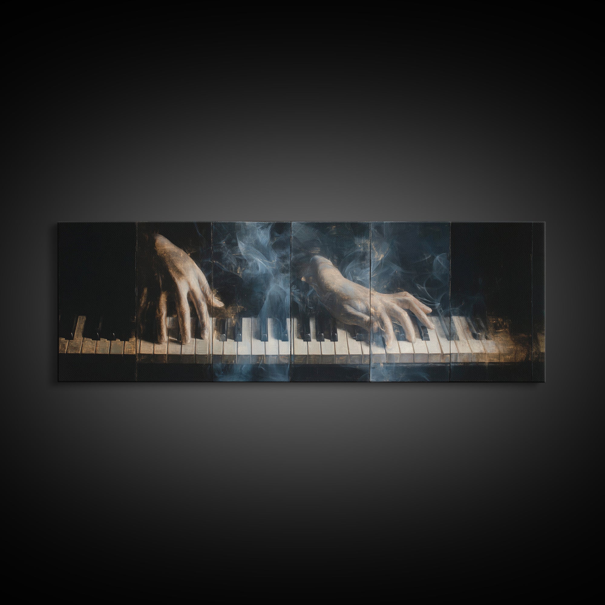 Piano Keys with Hands in Cinematic Shadow Framed Canvas Print, Music Studio Art, Personalized Art, Studio Decor, Rhythm, MSA-3x1-69