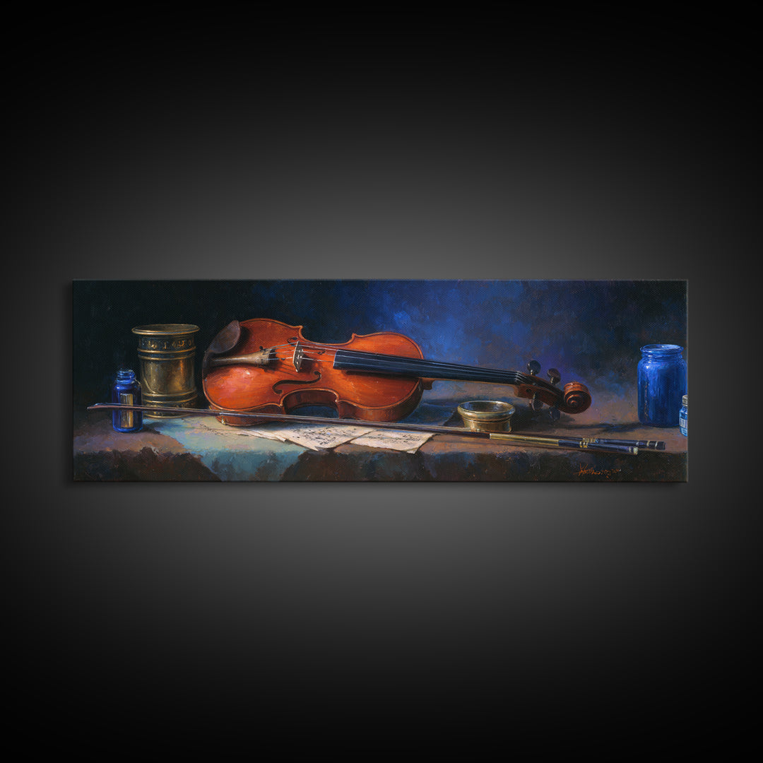 Violin and Bow Canvas Print, Music Studio Art, Wall Decor, Studio Decor, Rhythm, Wall Art Printable, Digital Download Art, MSA-3x1-80
