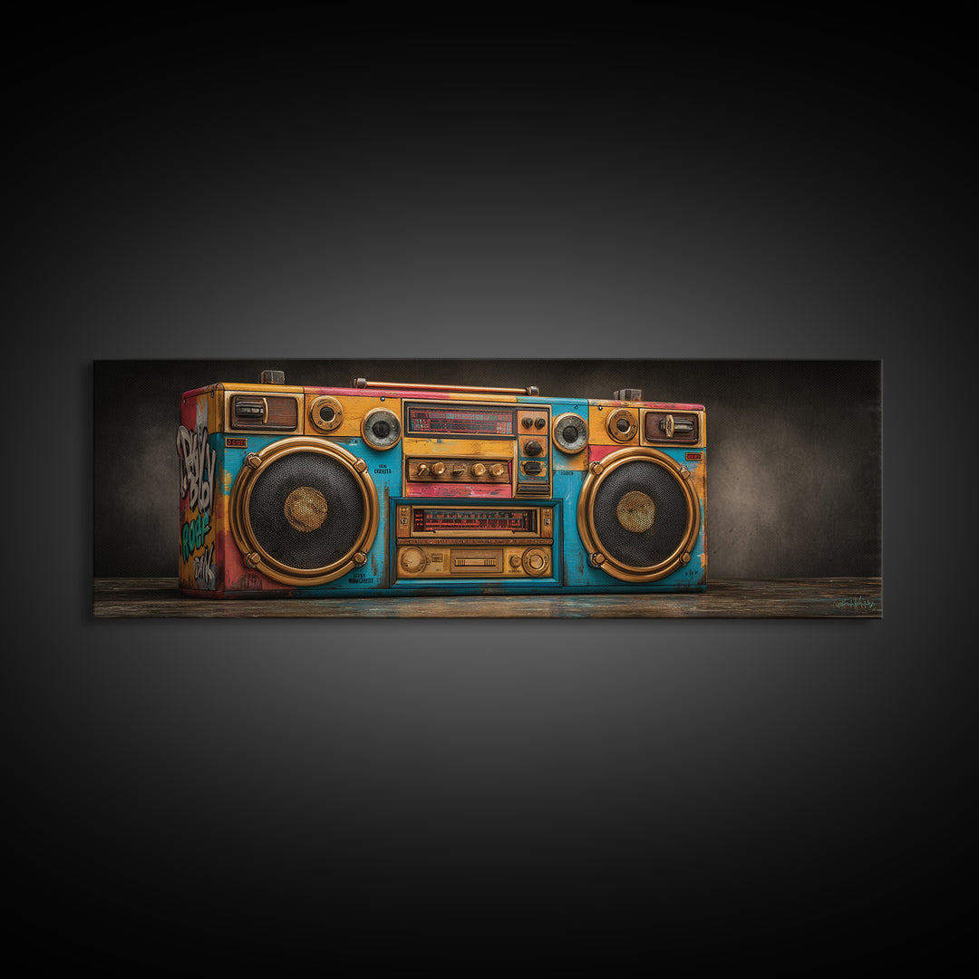 Hip Hop Boombox Framed Canvas Print, Music Studio Art, Man Cave Decor, Studio Decor, Fine Art, Rhythm, Fine Art Print, MSA-3x1-81