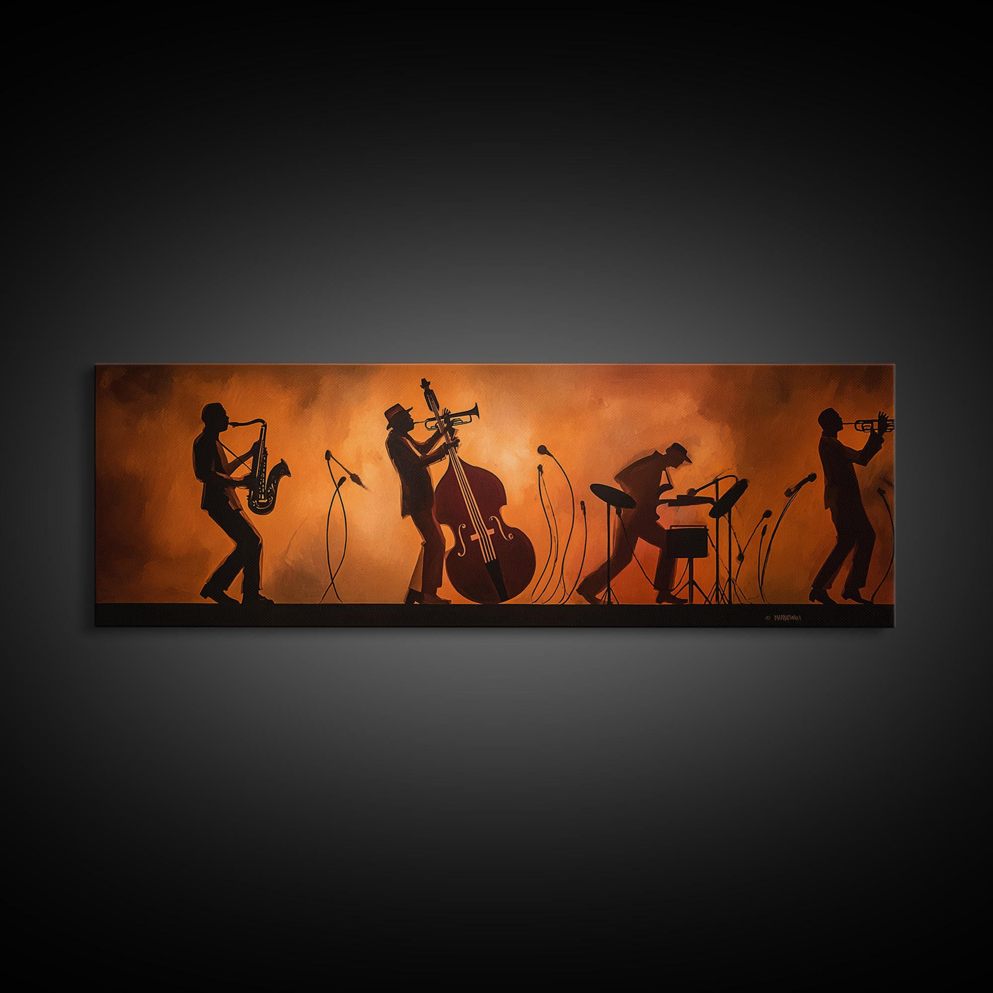 Jazz Quartet Silhouettes Canvas Print, Music Studio Art, Modern Wall Art, Studio Decor, Watercolor Art, Rhythm, Boho Art, MSA-3x1-86