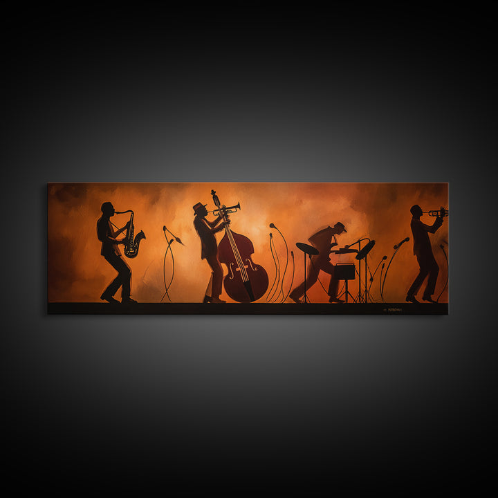Jazz Quartet Silhouettes Canvas Print, Music Studio Art, Modern Wall Art, Studio Decor, Watercolor Art, Rhythm, Boho Art, MSA-3x1-86