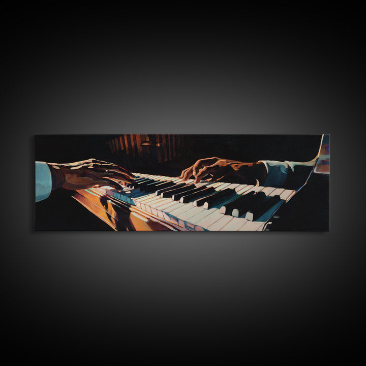 Piano Keys with Hands in Cinematic Shadow Canvas Print, Music Studio Art, Music Lover, Studio Decor, Fine Art, Rhythm, MSA-3x1-93