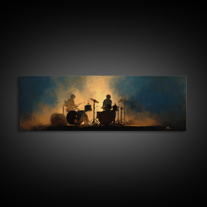 Drum Kit Silhouette Canvas Print, Music Studio Art, Music Posters, Studio Decor, Watercolor Art, Rhythm, Music Lover, MSA-3x1-94