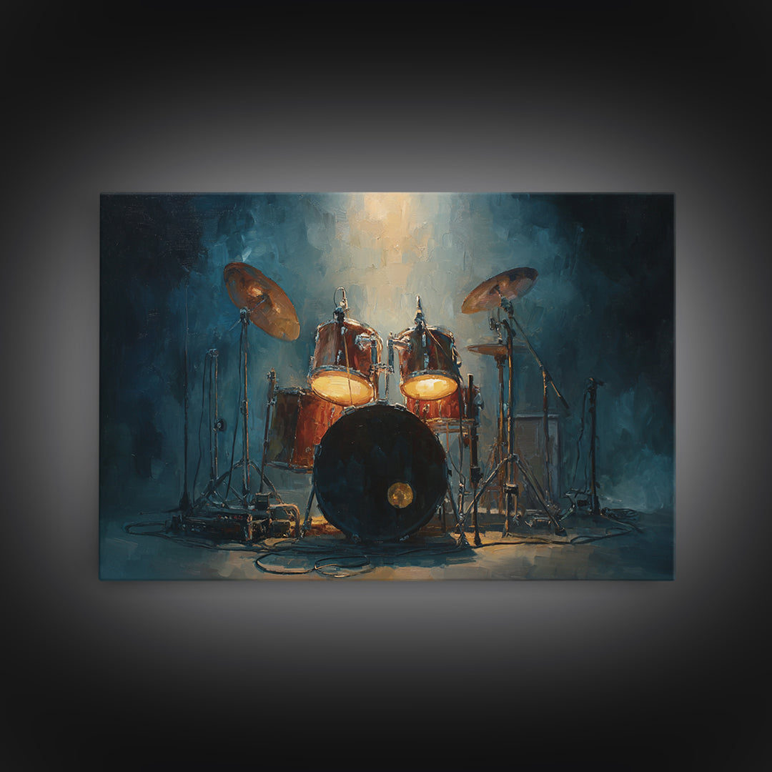 Drum Kit Silhouette Framed Canvas Print, Music Studio Art, Music Poster, Studio Decor, Fine Art, Rhythm, Personalized Art, MSA-3x2-10