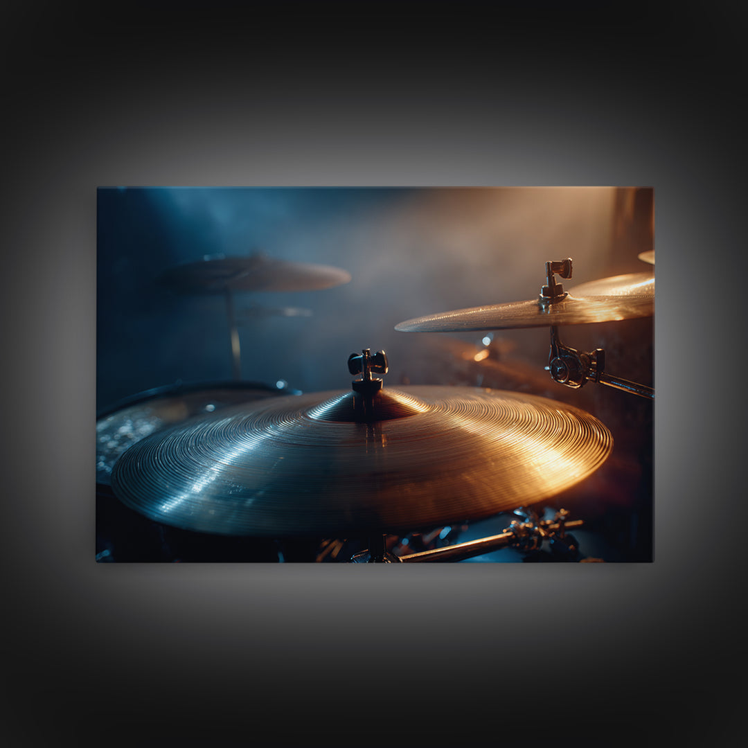 Gold Cymbal Closeup Framed Canvas Print, Music Studio Art, Fine Art Print, Studio Decor, Oil Painting, Rhythm, Wall Decor, MSA-3x2-100