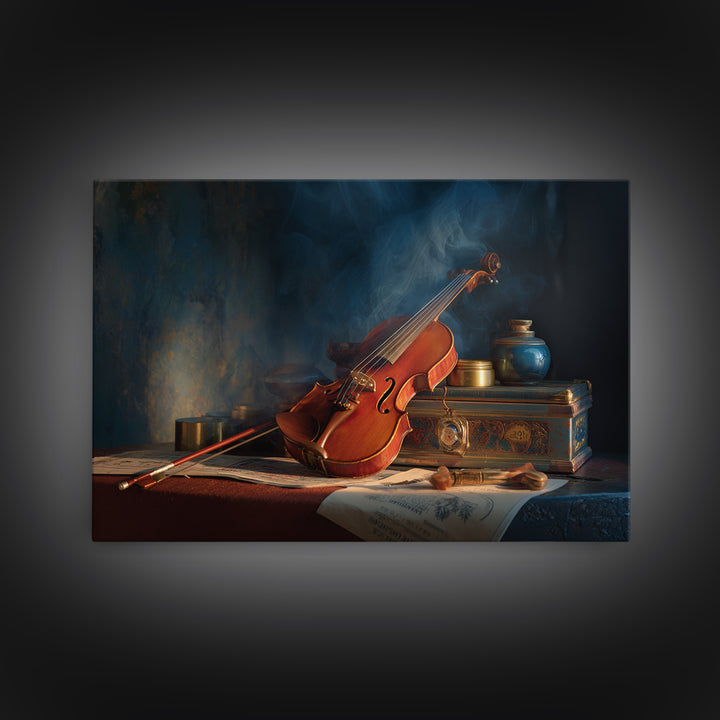 Violin and Bow Framed Canvas Print, Music Studio Art, Wall Art Printable, Studio Decor, Fine Art, Rhythm, Music Gift, MSA-3x2-20