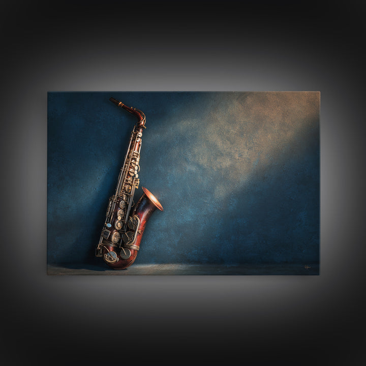 Jazz Saxophone with Smoky Blue Background Canvas Print, Music Studio Art, Painting from Photo, Studio Decor, Fine Art, Rhythm, MSA-3x2-30