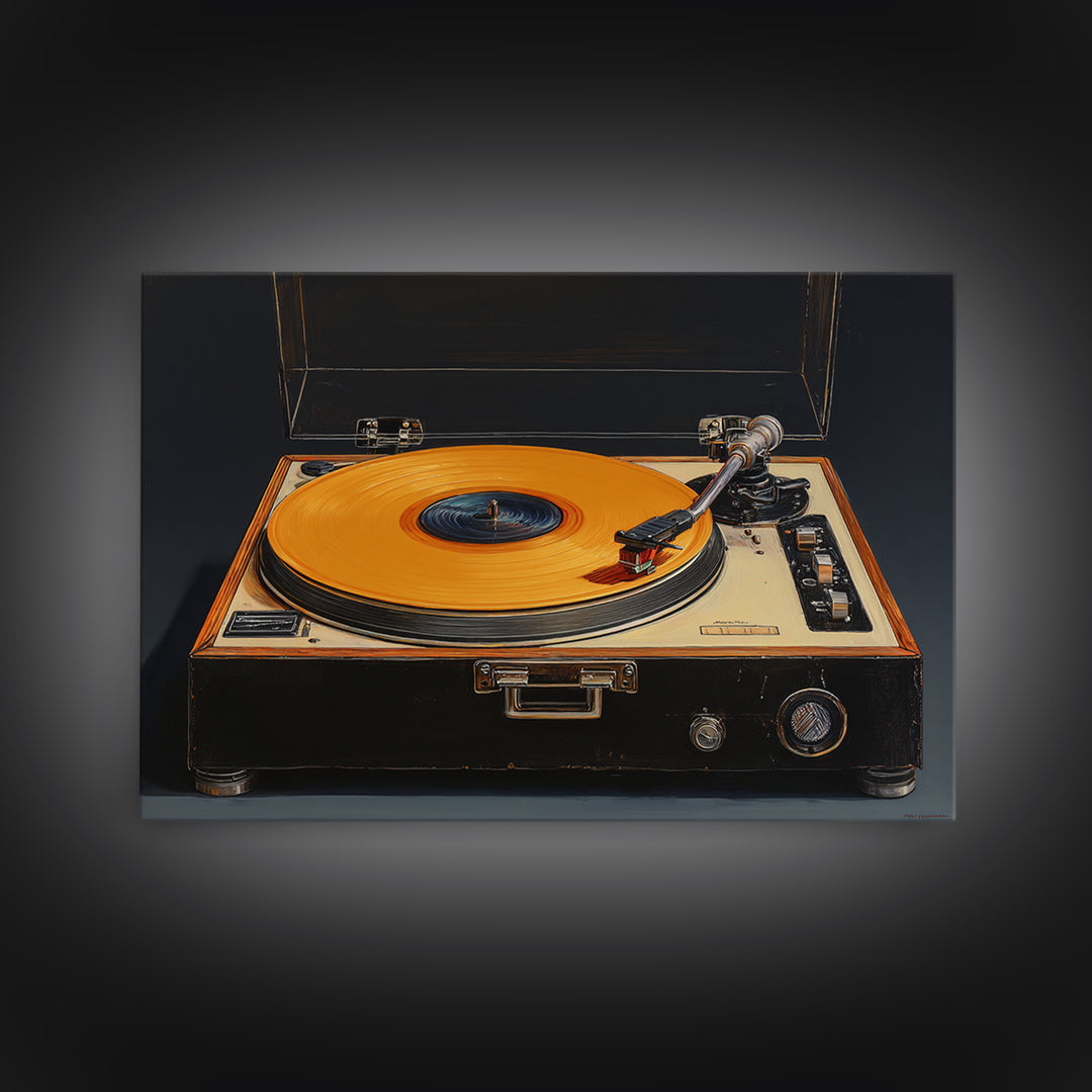 Vinyl Record and Turntable Still Life Framed Canvas Print, Music Studio Art, Personalized Art, Studio Decor, Fine Art, Rhythm, MSA-3x2-31