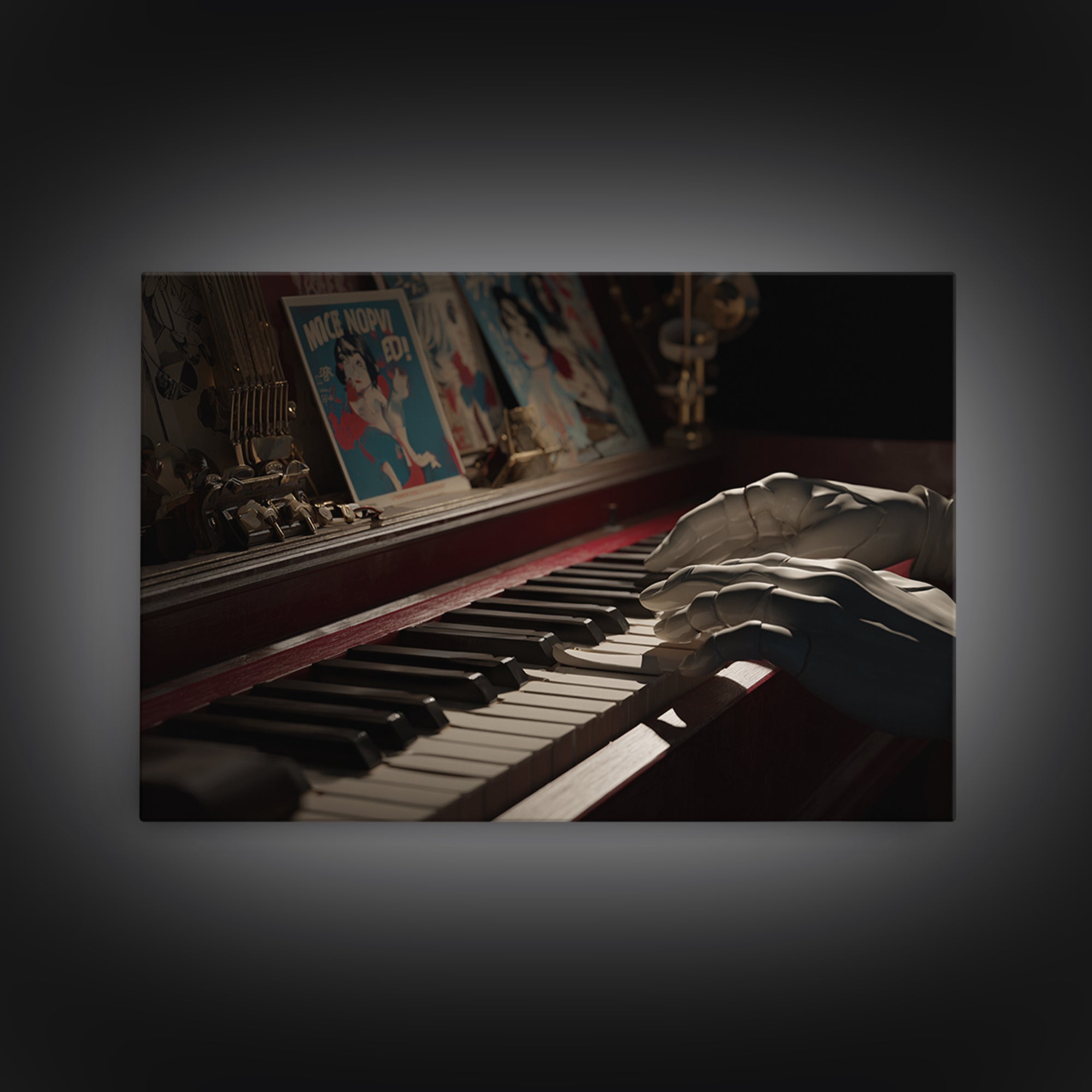 Piano Keys with Hands in Cinematic Shadow Canvas Print, Music Studio Art, Music Art, Studio Decor, Rhythm, Modern Decor, MSA-3x2-33