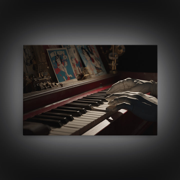 Piano Keys with Hands in Cinematic Shadow Canvas Print, Music Studio Art, Music Art, Studio Decor, Rhythm, Modern Decor, MSA-3x2-33