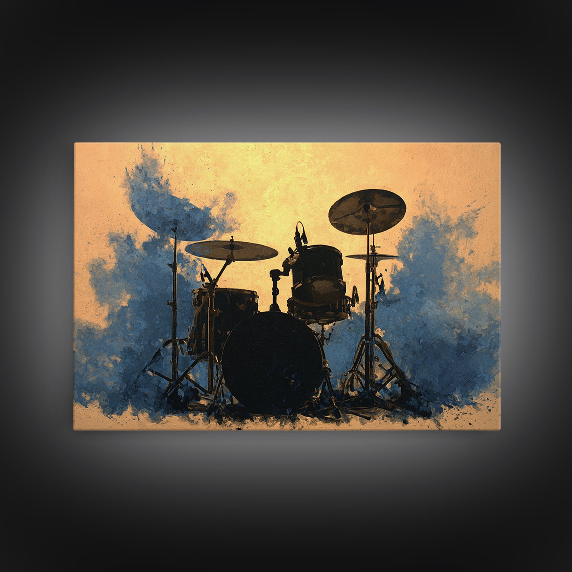 Drum Kit Silhouette Canvas Print, Music Studio Art, Music Posters, Studio Decor, Watercolor Art, Rhythm, Music Lover, MSA-3x2-34