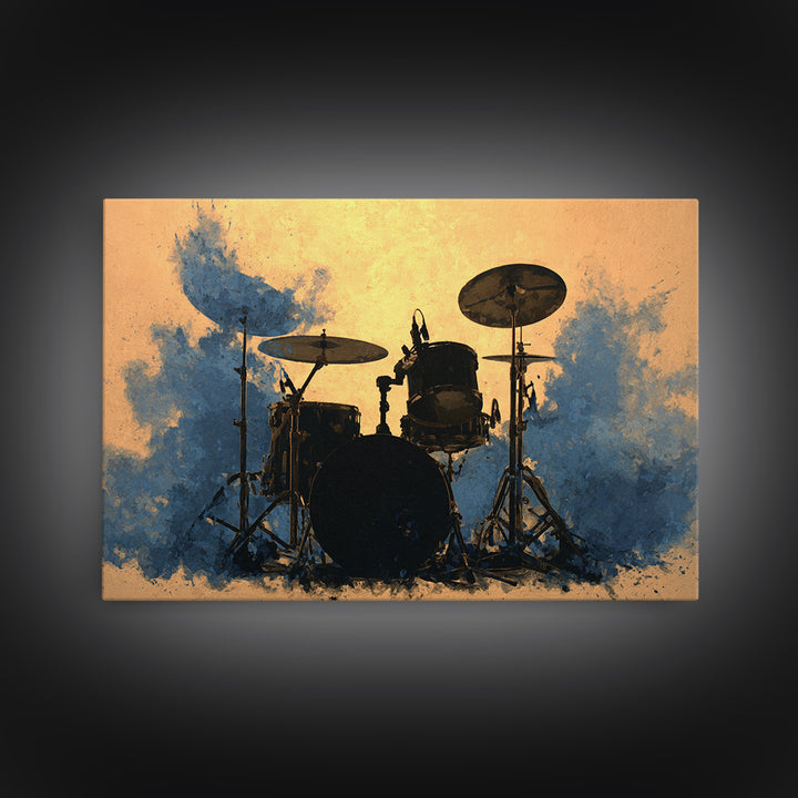 Drum Kit Silhouette Canvas Print, Music Studio Art, Music Posters, Studio Decor, Watercolor Art, Rhythm, Music Lover, MSA-3x2-34