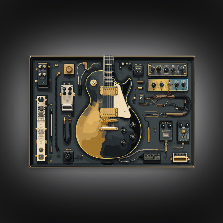 Electric Guitar Pedals and Cables Graphic Art Canvas Print, Music Studio Art, Personalized Art, Studio Decor, Fine Art, Rhythm, MSA-3x2-49