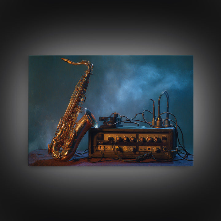 Jazz Saxophone with Smoky Blue Background Canvas Print, Music Studio Art, Painting from Photo, Studio Decor, Fine Art, Rhythm, MSA-3x2-54