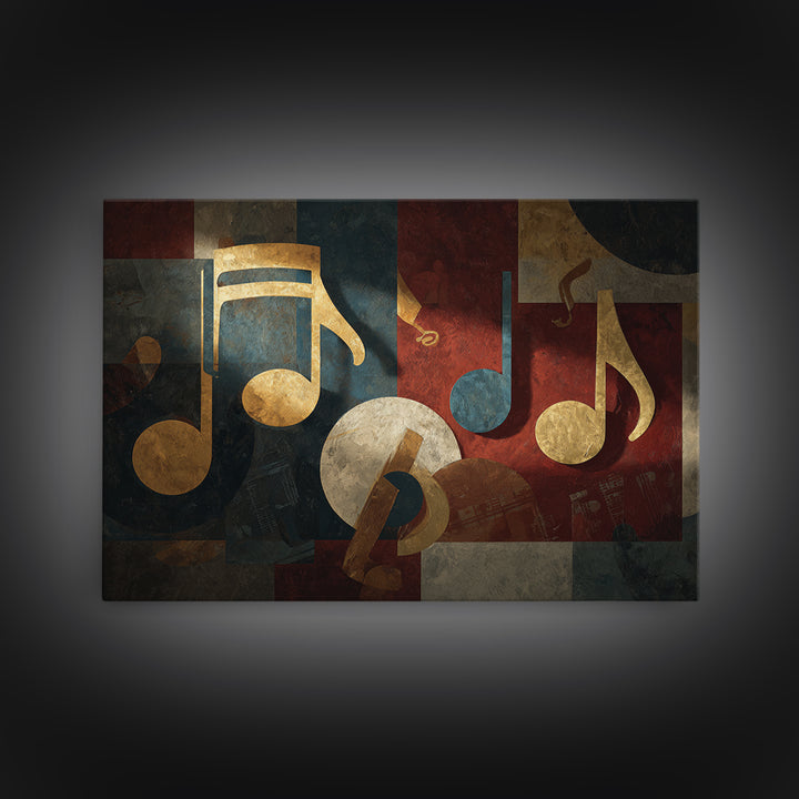 Musical Notes as Abstract Floating Shapes Without Framed Canvas Print, Music Studio Art, Gallery Decor, Studio Decor, Rhythm, MSA-3x2-64