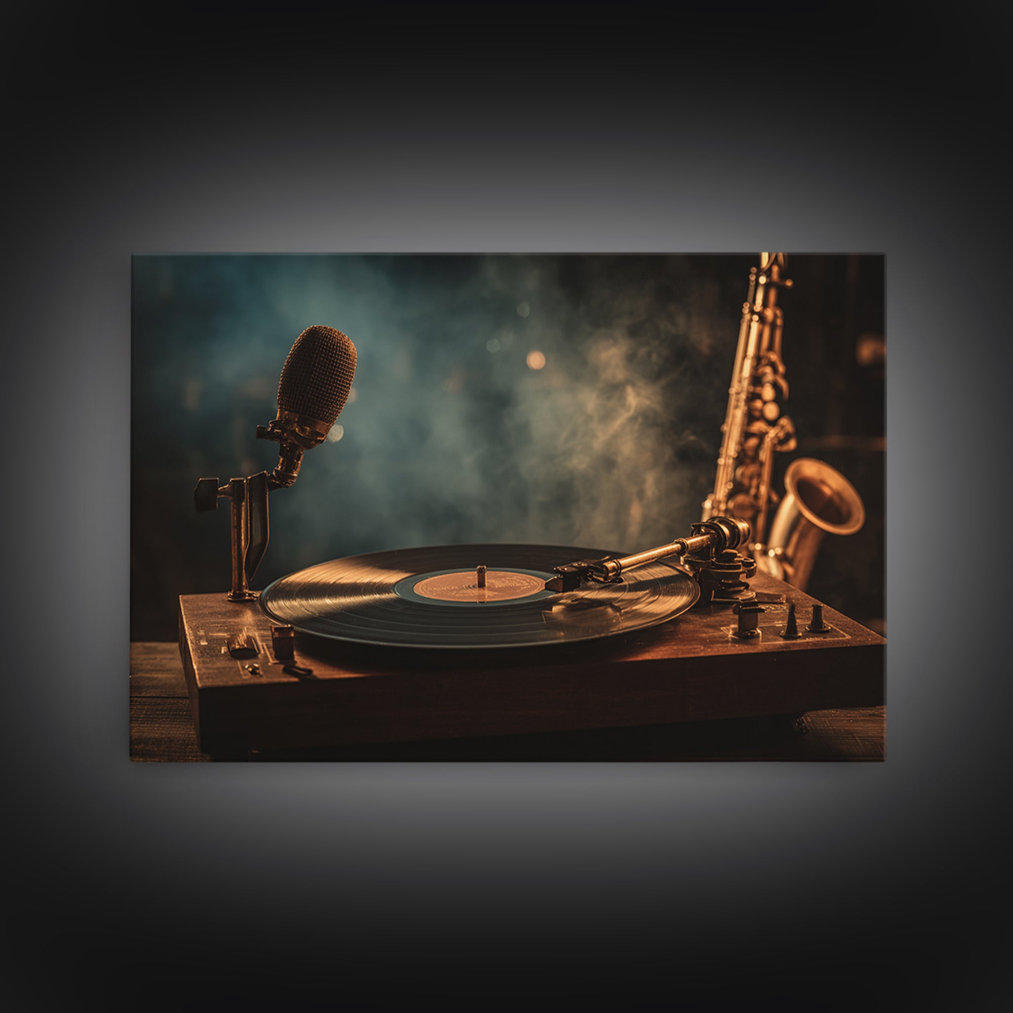 Vinyl Record and Turntable Still Life Framed Canvas Print, Music Studio Art, Home Decor, Studio Decor, Abstract Art, Rhythm, MSA-3x2-7
