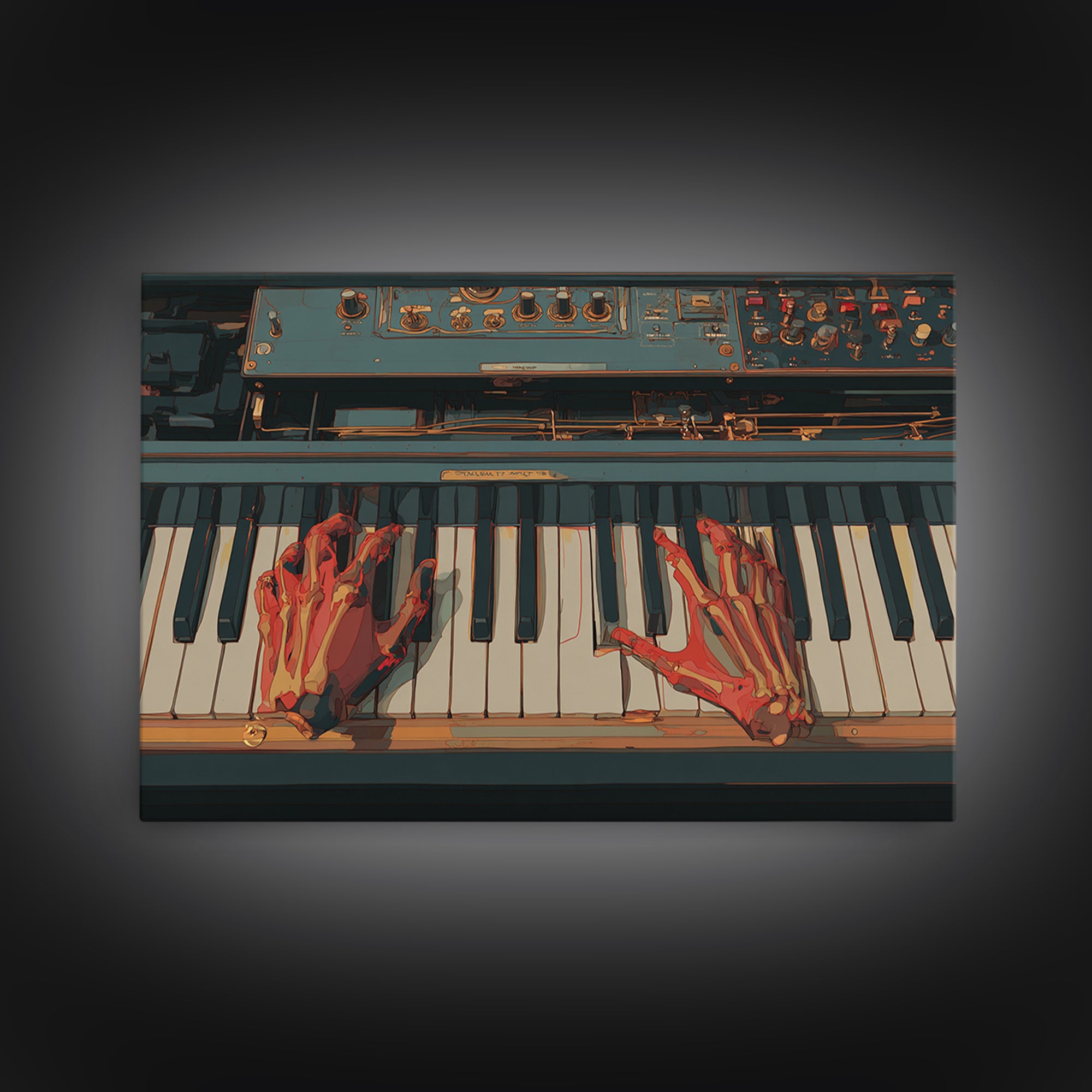 Piano Keys with Hands in Cinematic Shadow Framed Canvas Print, Music Studio Art, Teen Room Decor, Studio Decor, Rhythm, MSA-3x2-81