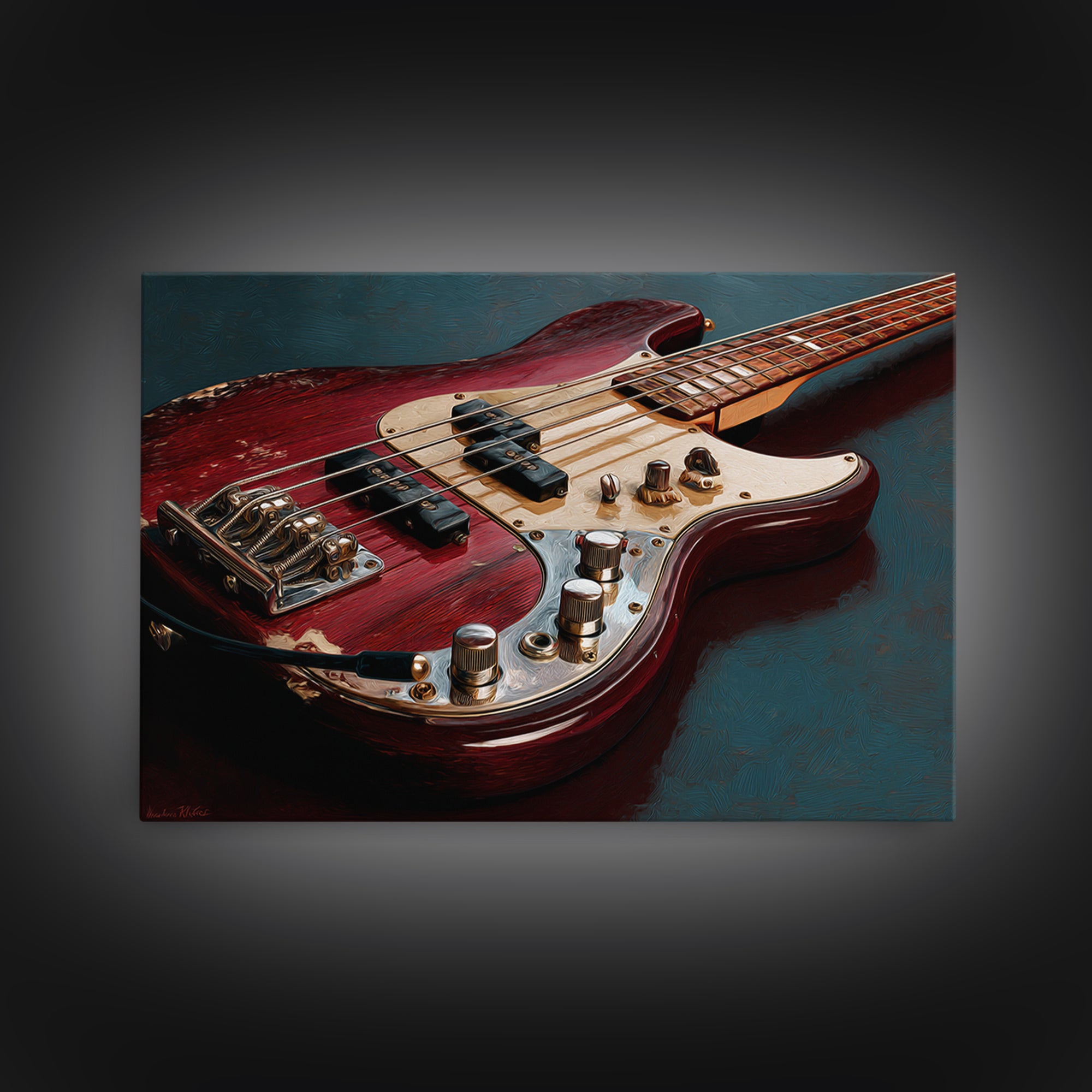 Bass Guitar Closeup Canvas Print, Music Studio Art, Music Lover Gift, Studio Decor, Oil Painting, Rhythm, Textured Painting, MSA-3x2-89