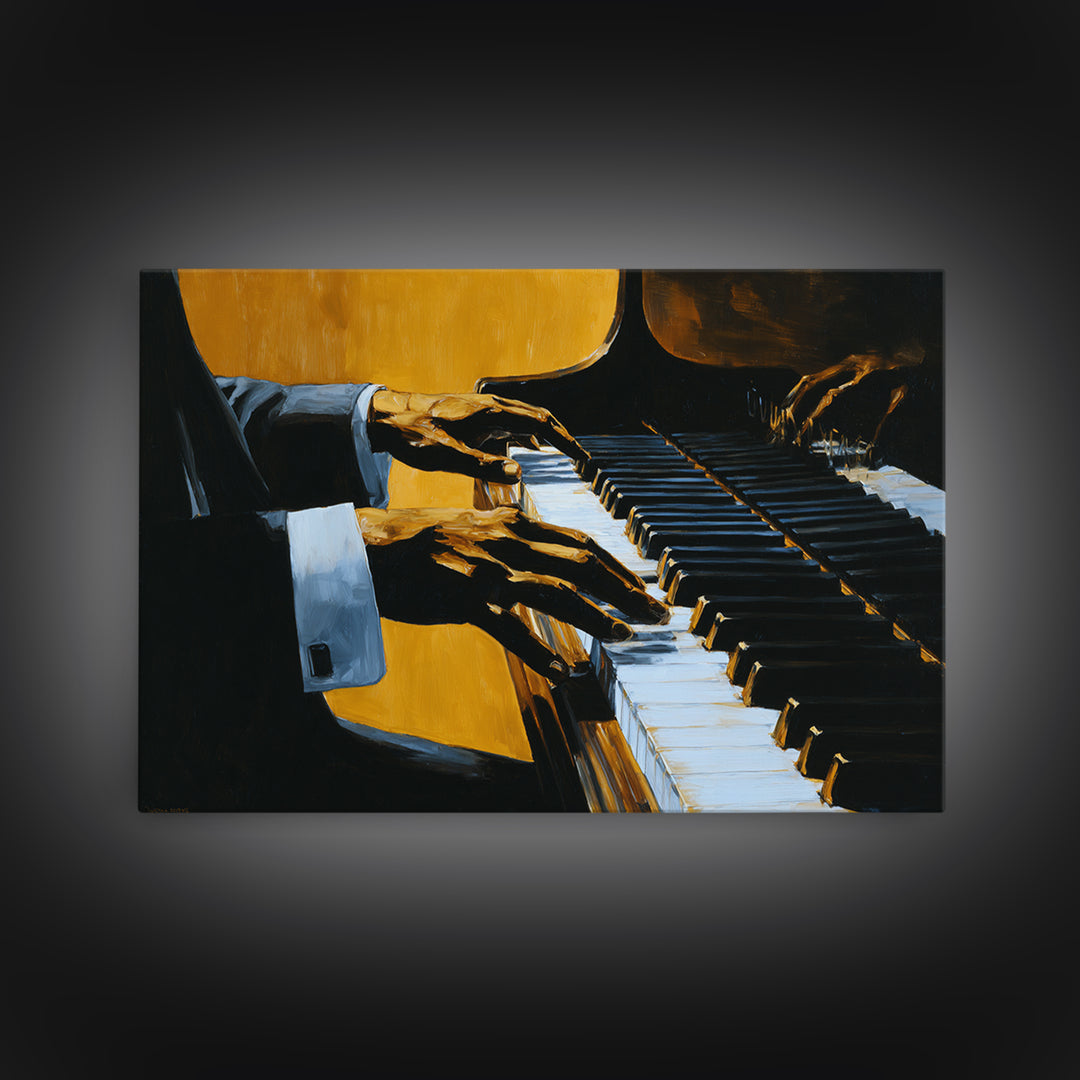 Piano Keys with Hands in Cinematic Shadow Framed Canvas Print, Music Studio Art, Wall Art Printable, Studio Decor, Rhythm, MSA-3x2-9