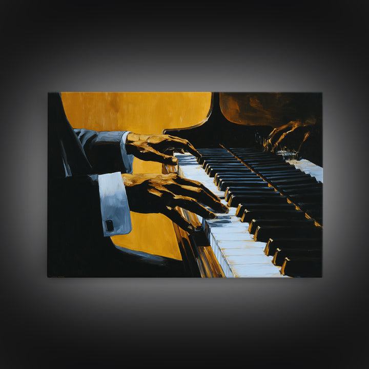 Piano Keys with Hands in Cinematic Shadow Framed Canvas Print, Music Studio Art, Wall Art Printable, Studio Decor, Rhythm, MSA-3x2-9