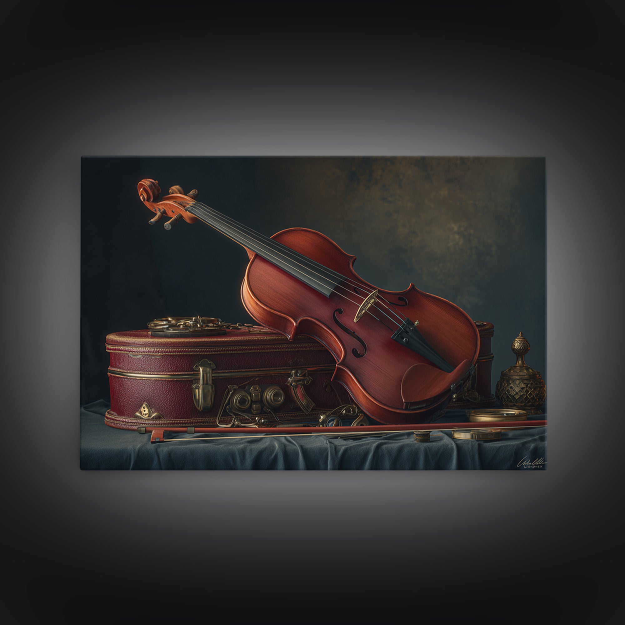 Violin and Bow Framed Canvas Print, Music Studio Art, Luxury Decor, Studio Decor, Rhythm, Art Commission, Digital Wall Art, MSA-3x2-92