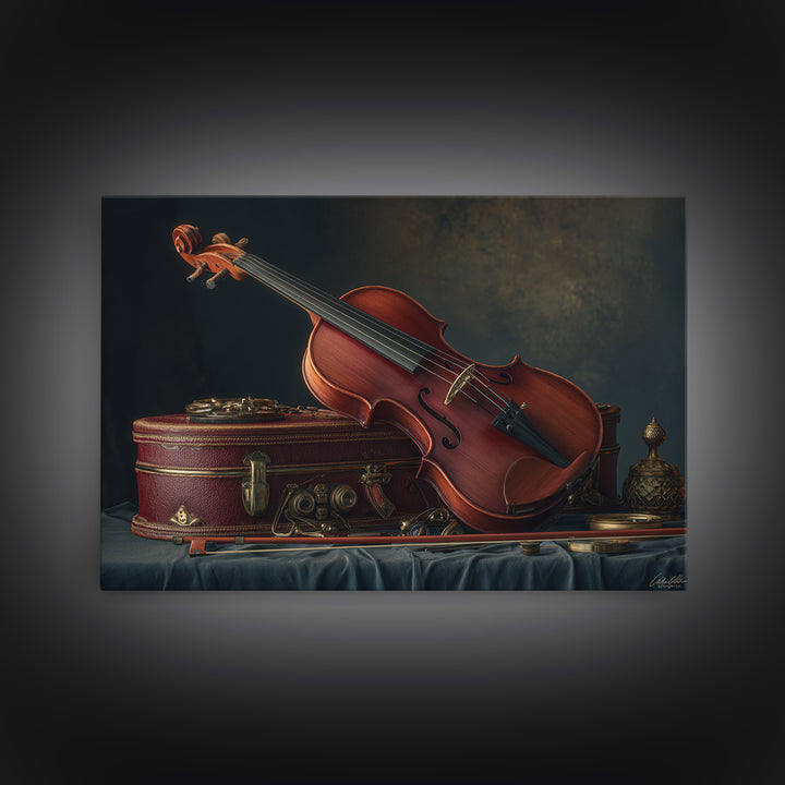 Violin and Bow Framed Canvas Print, Music Studio Art, Luxury Decor, Studio Decor, Rhythm, Art Commission, Digital Wall Art, MSA-3x2-92