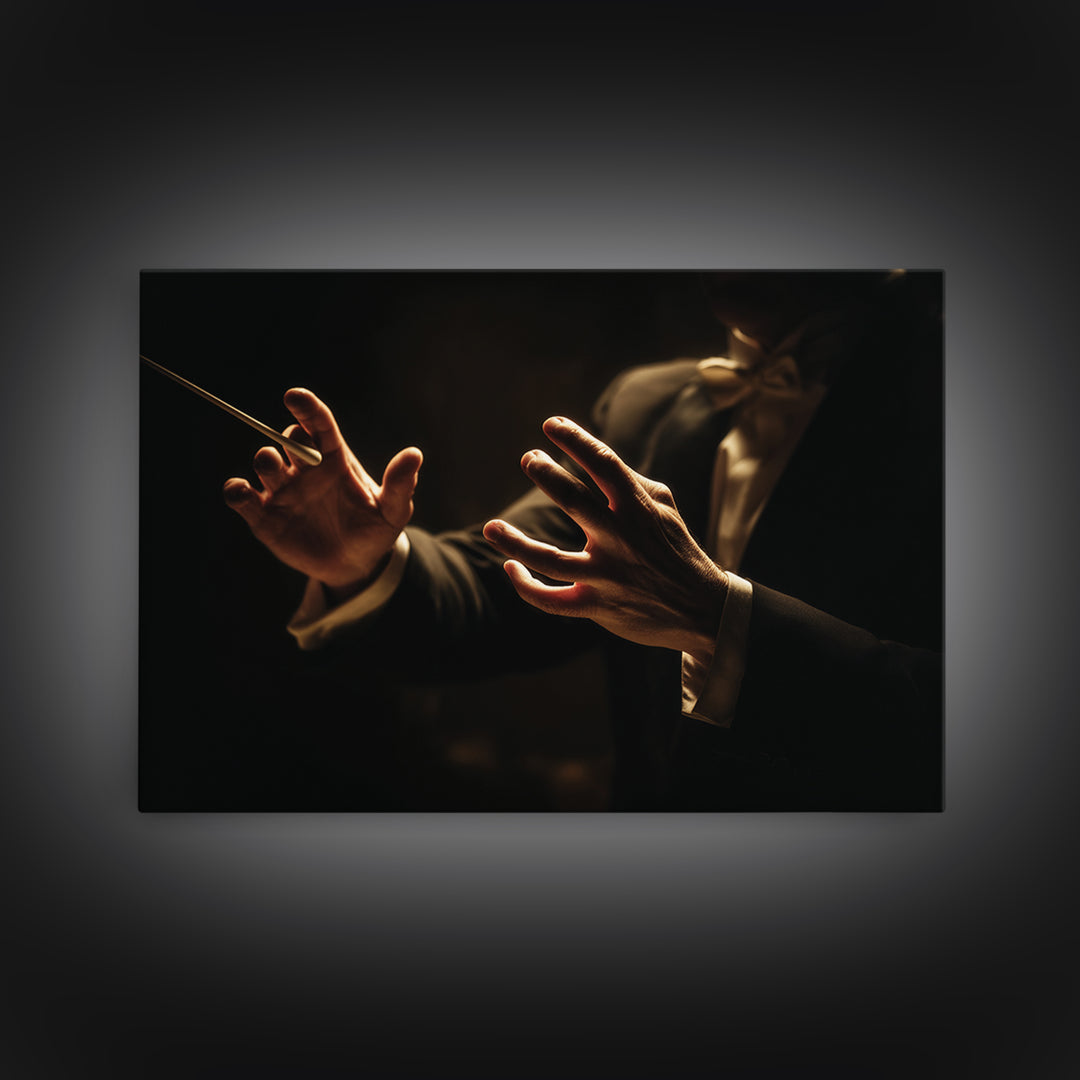 Orchestra Conductor Hands Framed Canvas Print, Music Studio Art, Art Print, Studio Decor, Fine Art, Rhythm, Digital Wall Art, MSA-3x2-96