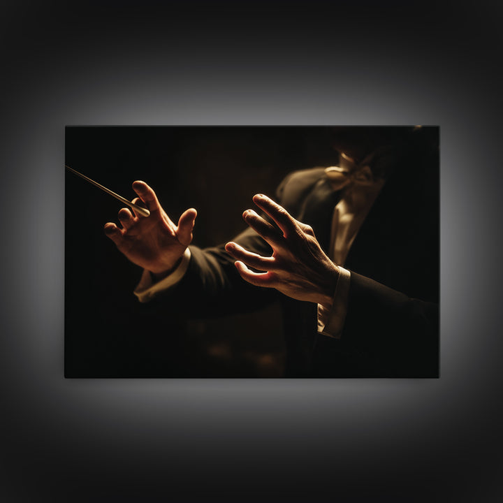 Orchestra Conductor Hands Framed Canvas Print, Music Studio Art, Art Print, Studio Decor, Fine Art, Rhythm, Digital Wall Art, MSA-3x2-96