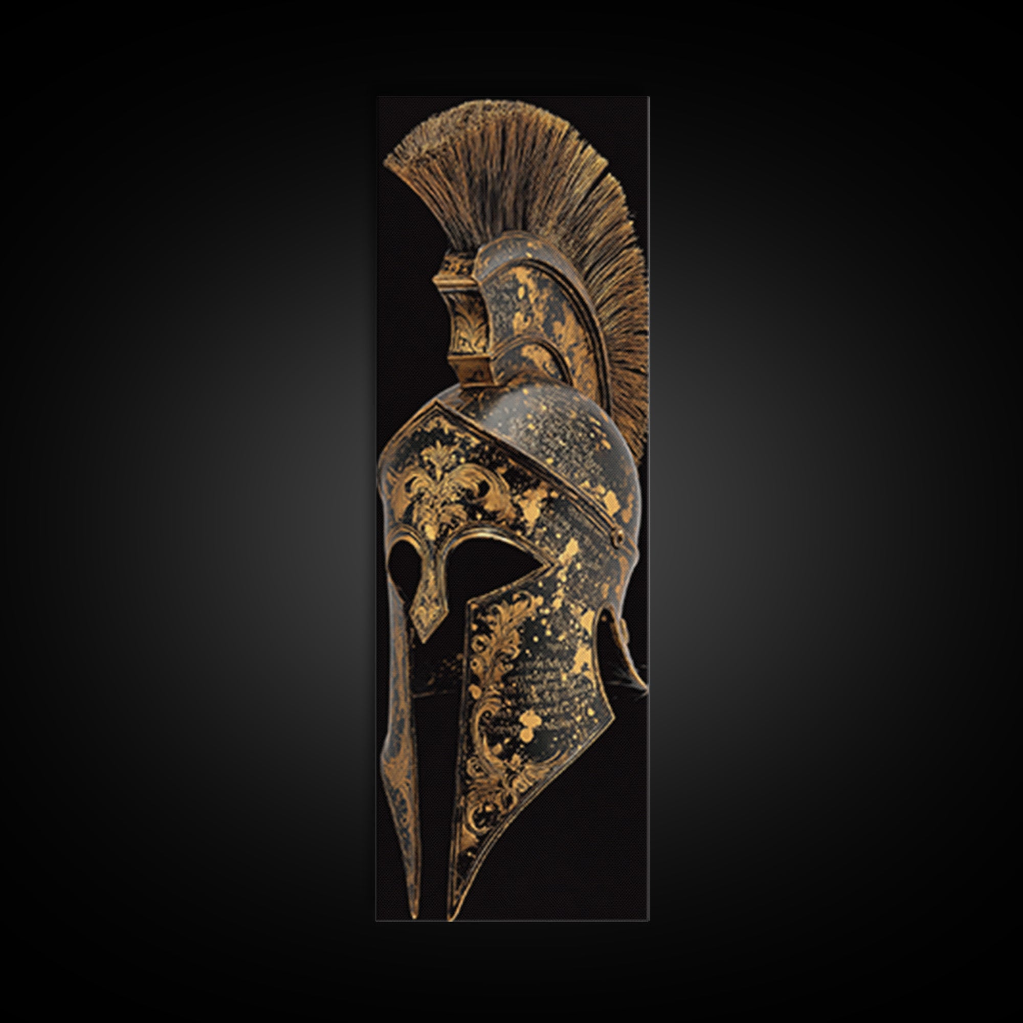 Golden Spartan Helmet - Sparta Wall Art - Gold Canvas Decor - Canvas Wall Art - Gold Spartan Painting - Wood Framed Mancave Art