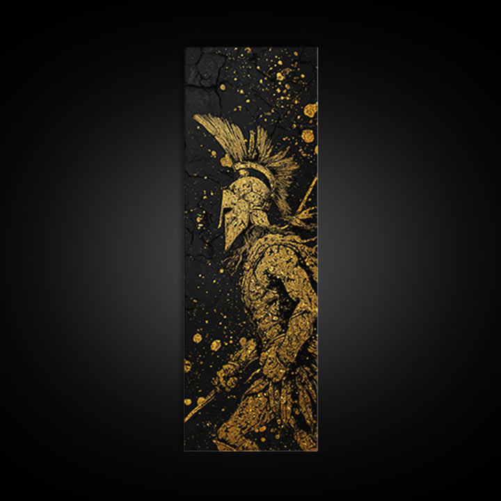 Spartan Warrior Helmet Illustration, Gold Canvas Print, Ancient Greek Soldier Wall Art, Real Wood Frame Decor