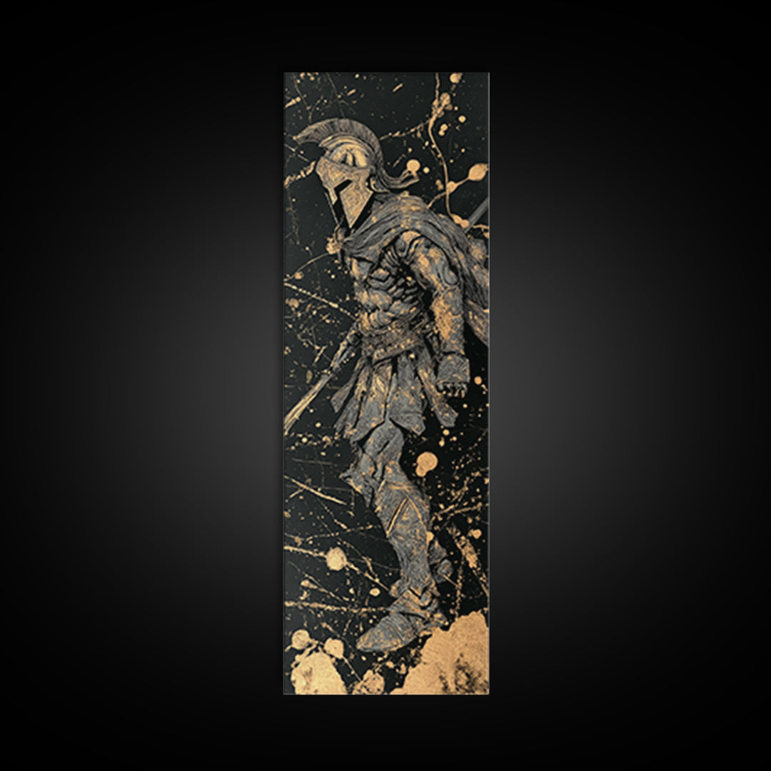Greek Spartan Warrior In Armor, Gold Canvas Print, Ancient Warrior Wall Art, Real Wood Frame Home Decor