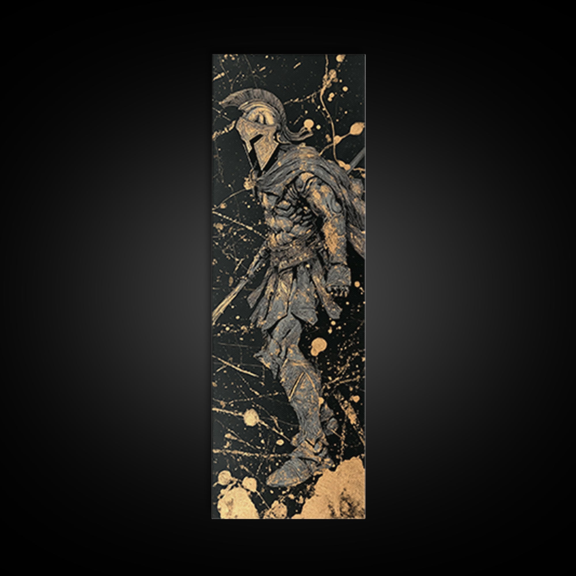 Greek Spartan Warrior In Armor, Gold Canvas Print, Ancient Warrior Wall Art, Real Wood Frame Home Decor