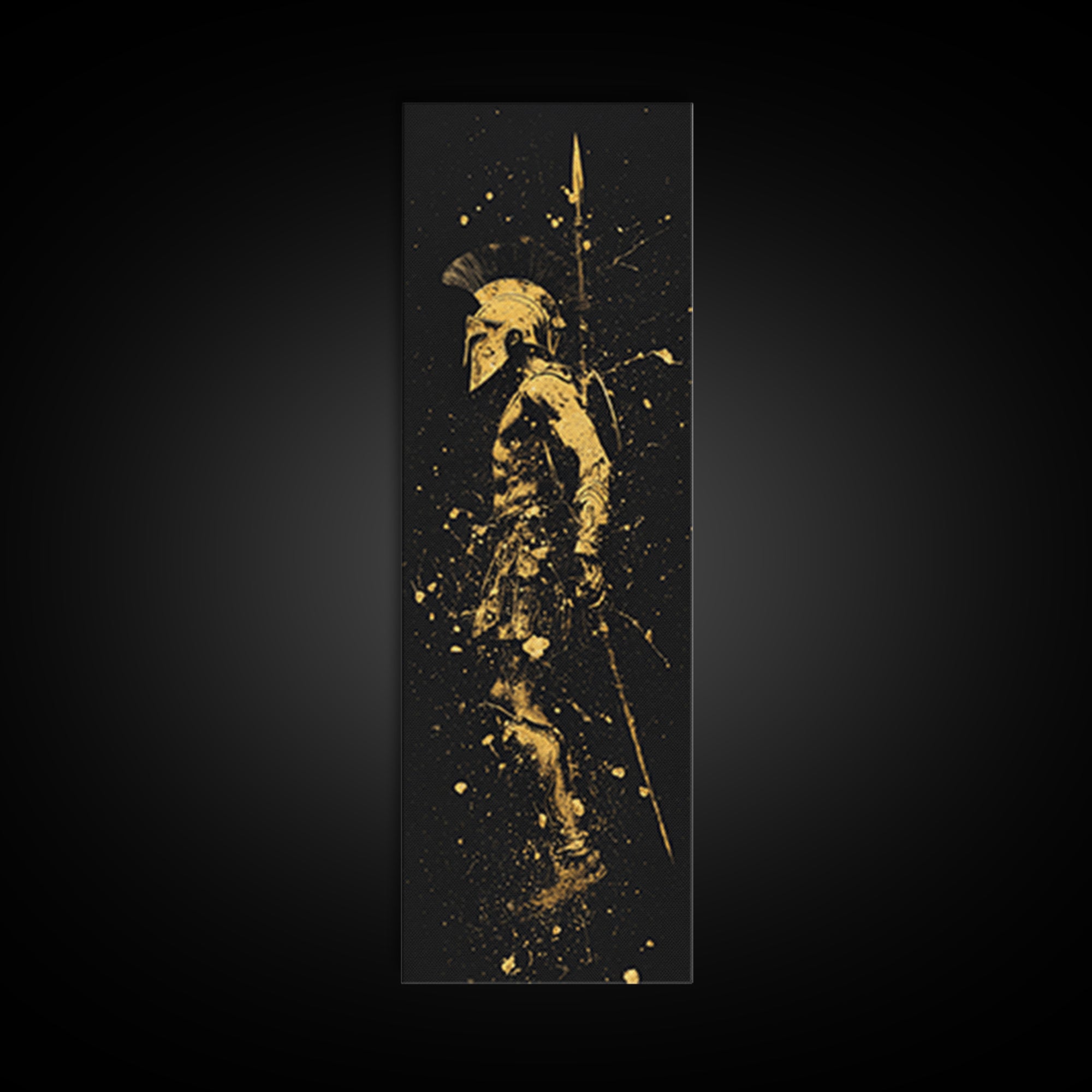 Greek Spartan Warrior With Spear, Gold Canvas Print, Ancient Soldier Helmet Wall Art, Real Wood Frame Decor