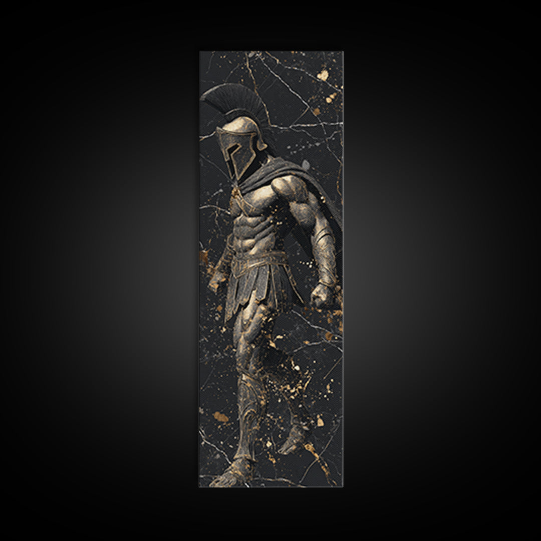 Spartan Warrior In Detailed Armor, Gold Canvas Print, Ancient Greek Soldier Wall Art, Real Wood Frame Decor