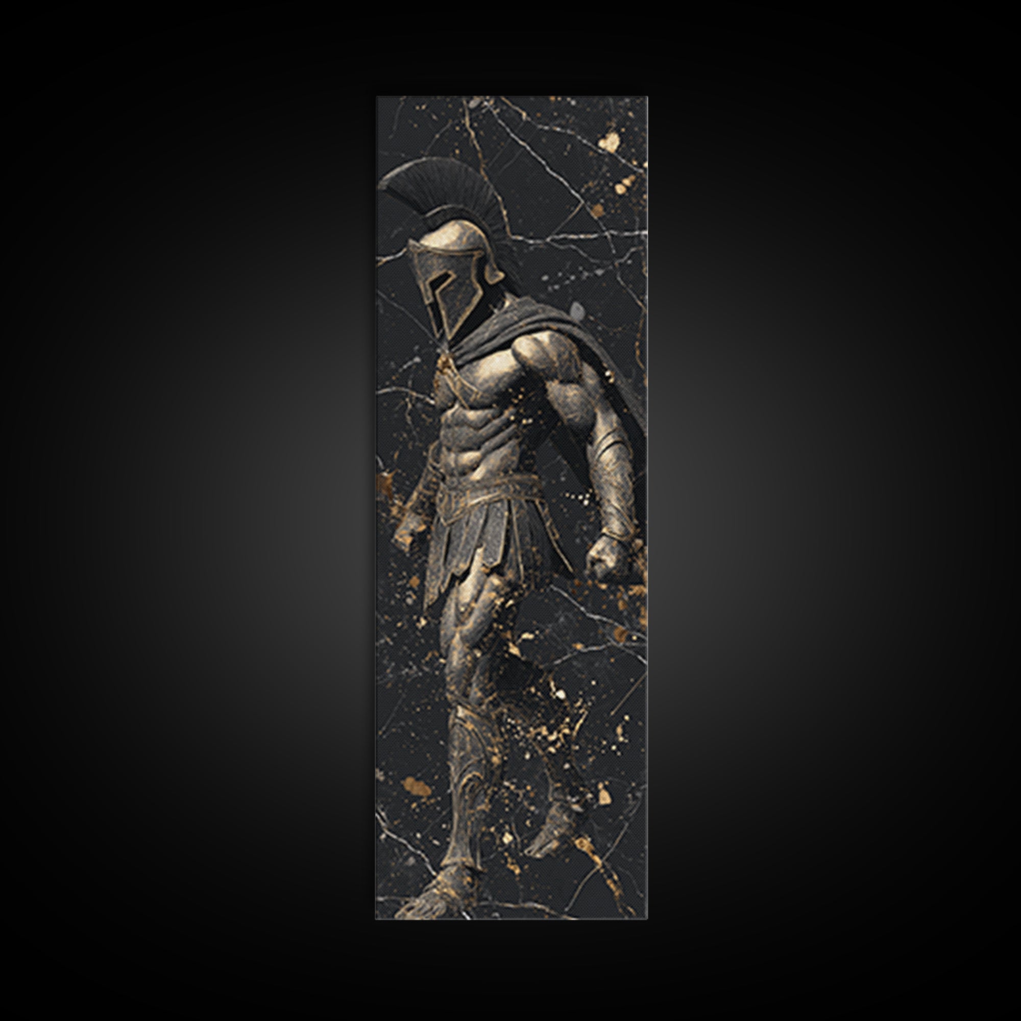 Spartan Warrior In Detailed Armor, Gold Canvas Print, Ancient Greek Soldier Wall Art, Real Wood Frame Decor