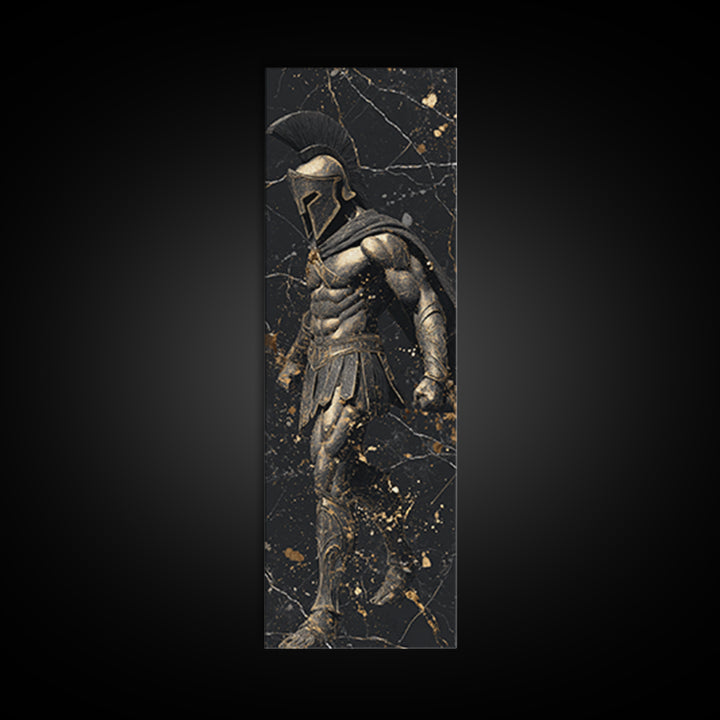 Spartan Warrior In Detailed Armor, Gold Canvas Print, Ancient Greek Soldier Wall Art, Real Wood Frame Decor
