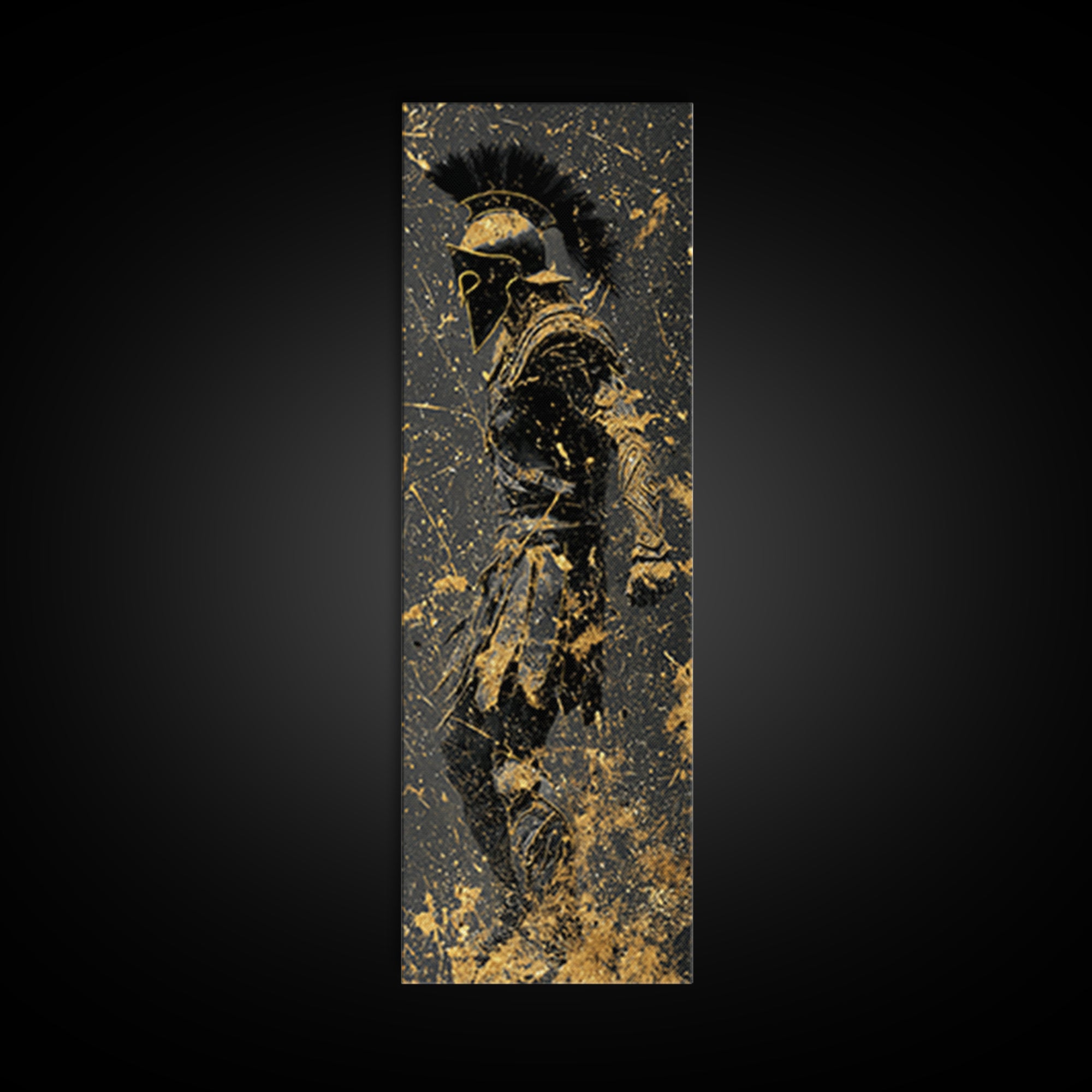 Greek Spartan Warrior Splatter Effect, Gold Canvas Print, Ancient Warrior Wall Art, Real Wood Frame Decor
