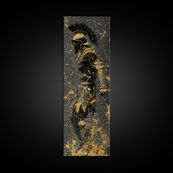 Greek Spartan Warrior Splatter Effect, Gold Canvas Print, Ancient Warrior Wall Art, Real Wood Frame Decor