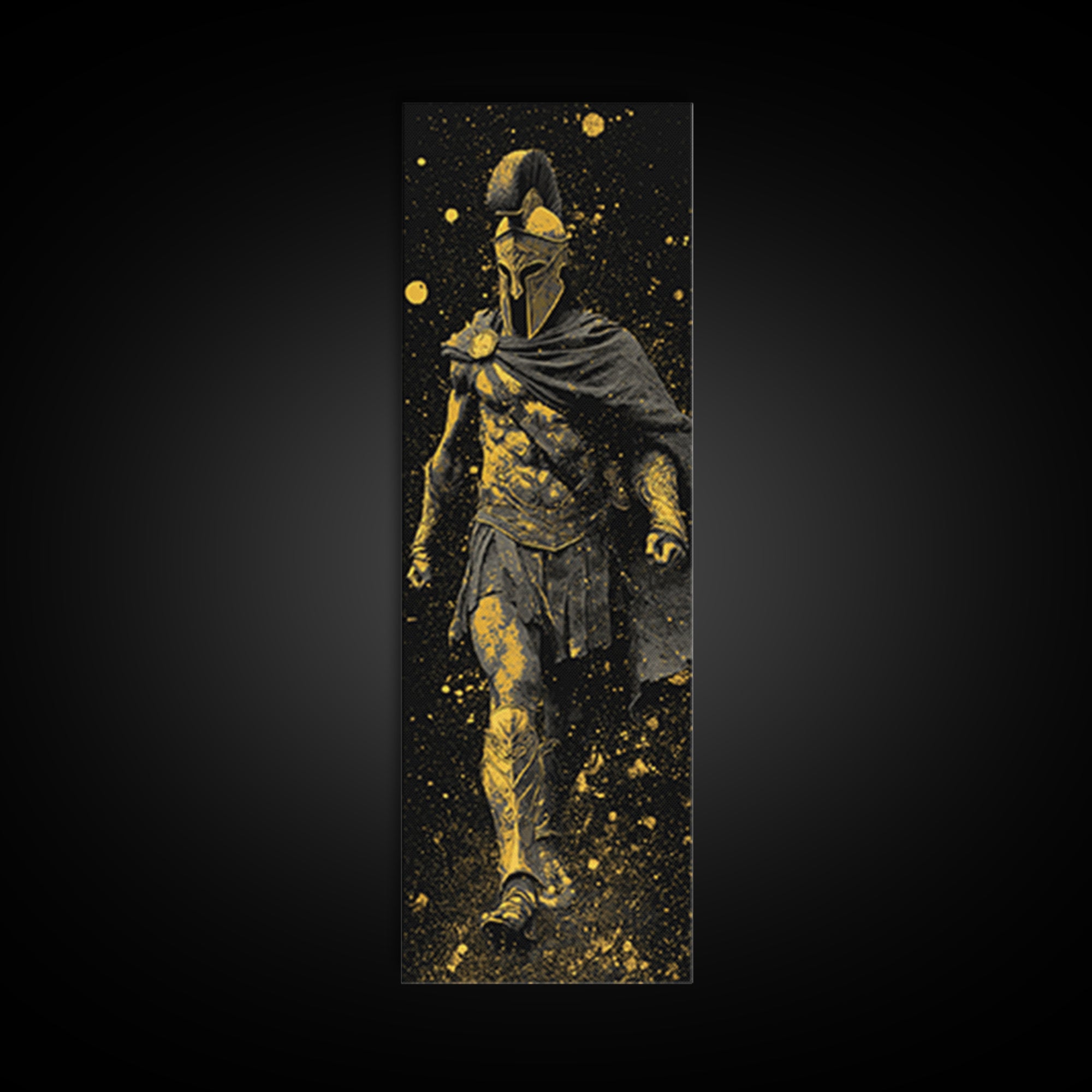 Greek Spartan Warrior In Cloak, Gold Canvas Print, Ancient Helmet Warrior Wall Art, Real Wood Frame Home Decor