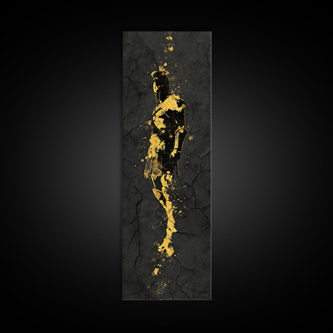 Greek Spartan Warrior Silhouette, Gold Canvas Print, Ancient Warrior Helmet Wall Art, Real Wood Frame Decor