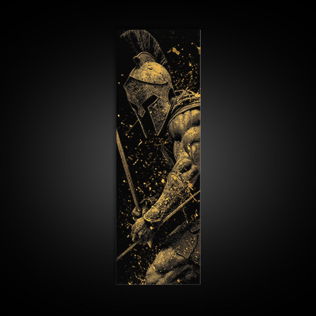 Spartan Warrior With Sword, Gold Canvas Print, Greek Mythology Wall Art, Real Wood Frame Decor, Ancient Battle Artwork